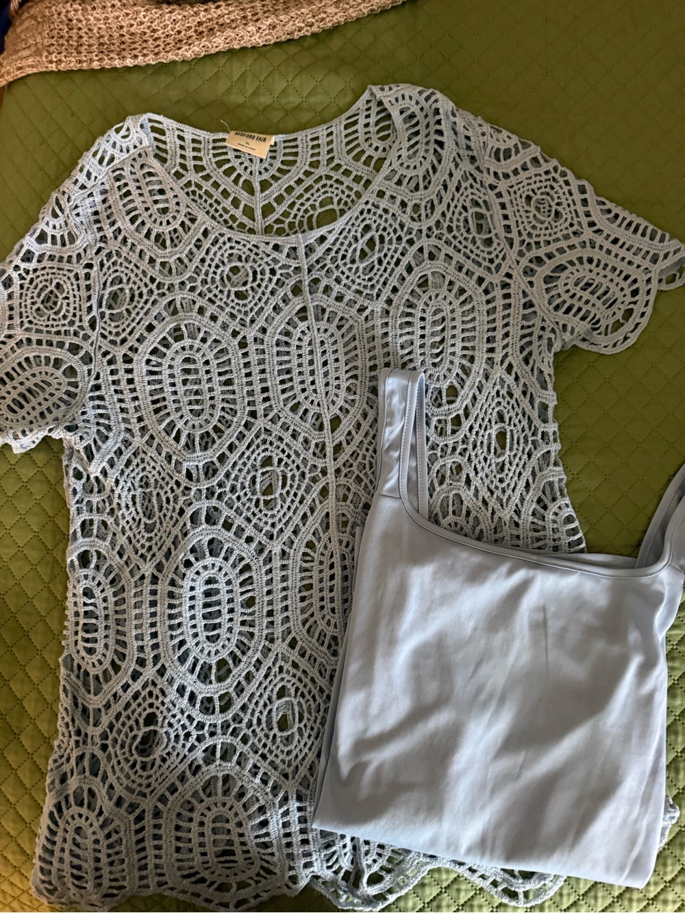 Bedford Fair Crochet Layered Tank and Top, Light Blue, XL 16-18